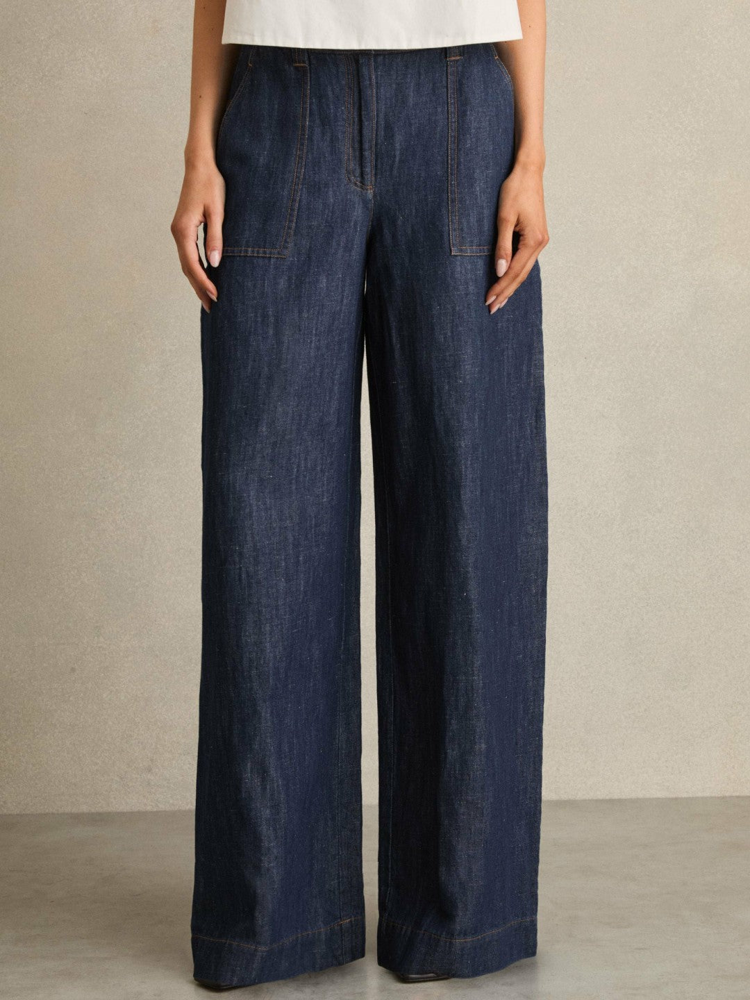 Linen Wide Leg Trousers Indigo | Women