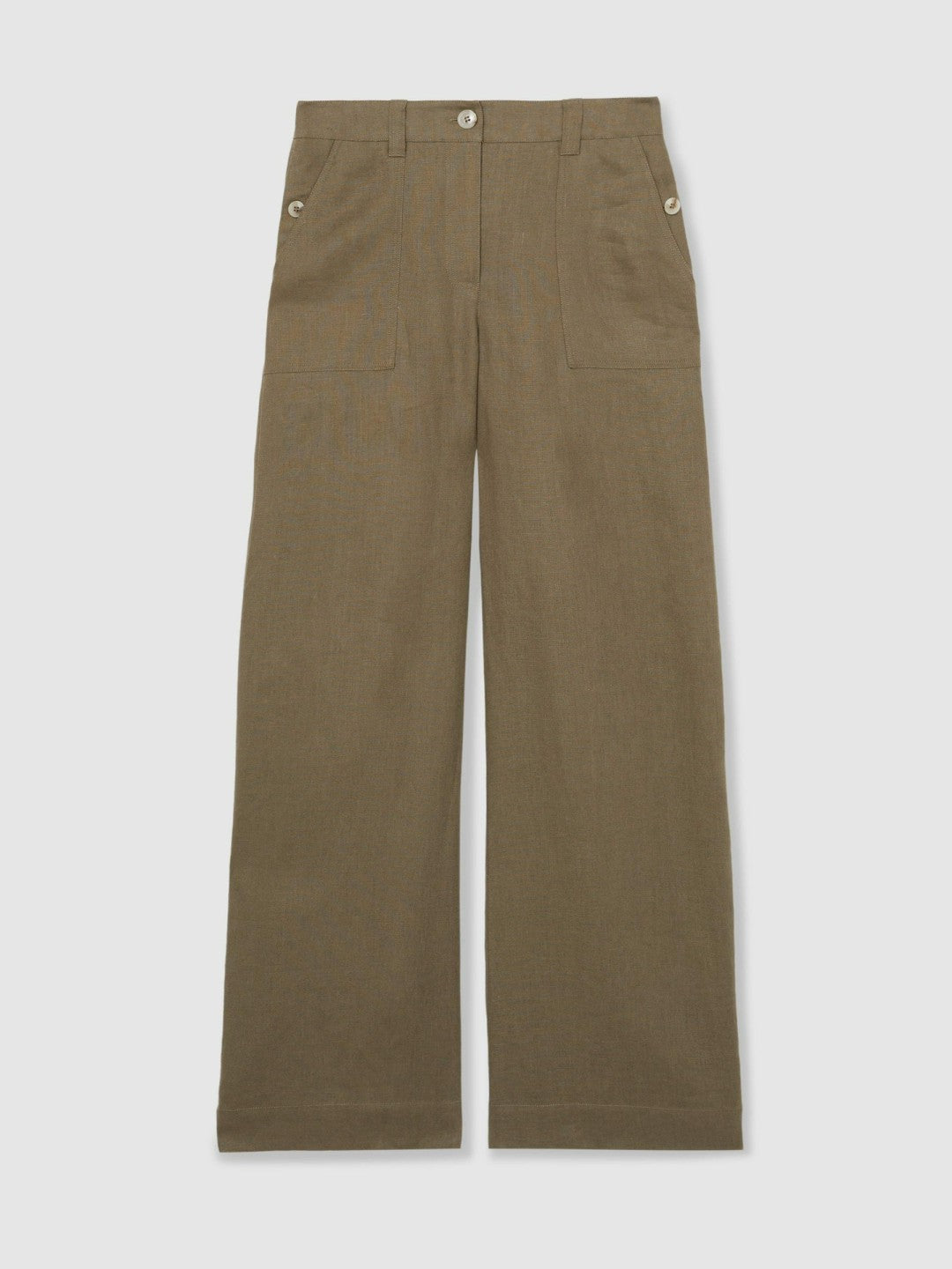 Linen Wide Leg Trousers Khaki | Women