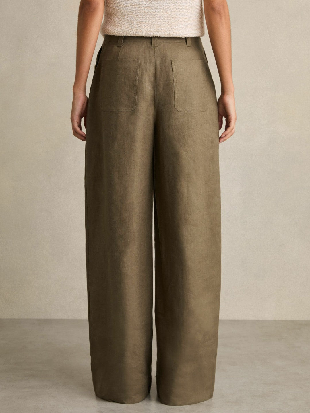 Linen Wide Leg Trousers Khaki | Women