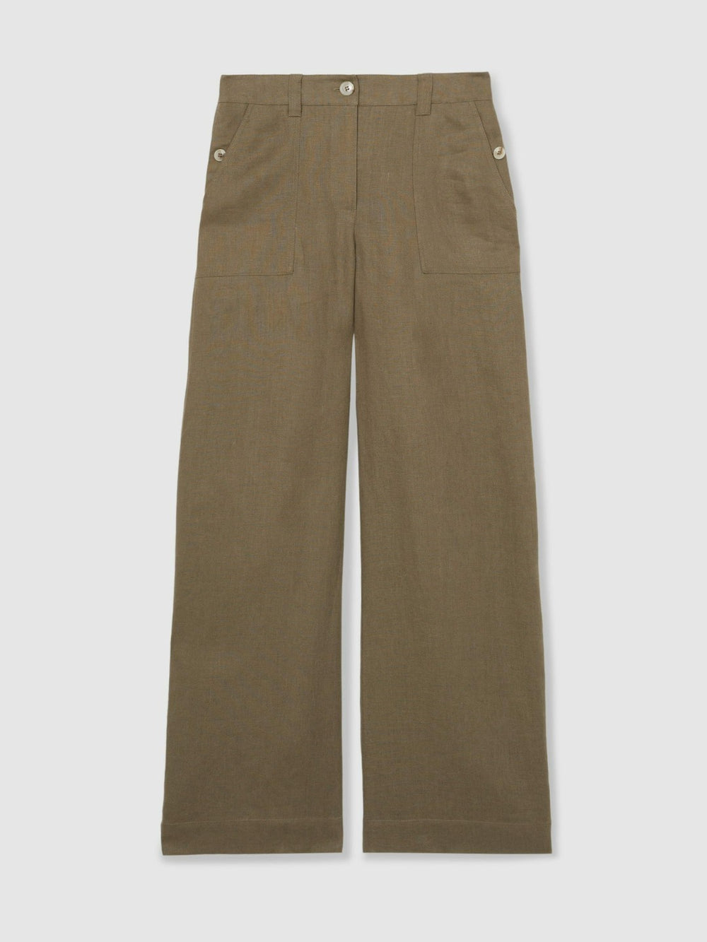 Petite Linen Wide Leg Trousers Khaki | Women