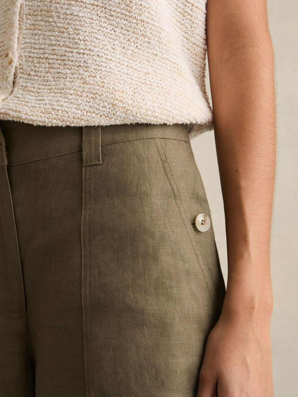 Petite Linen Wide Leg Trousers Khaki | Women