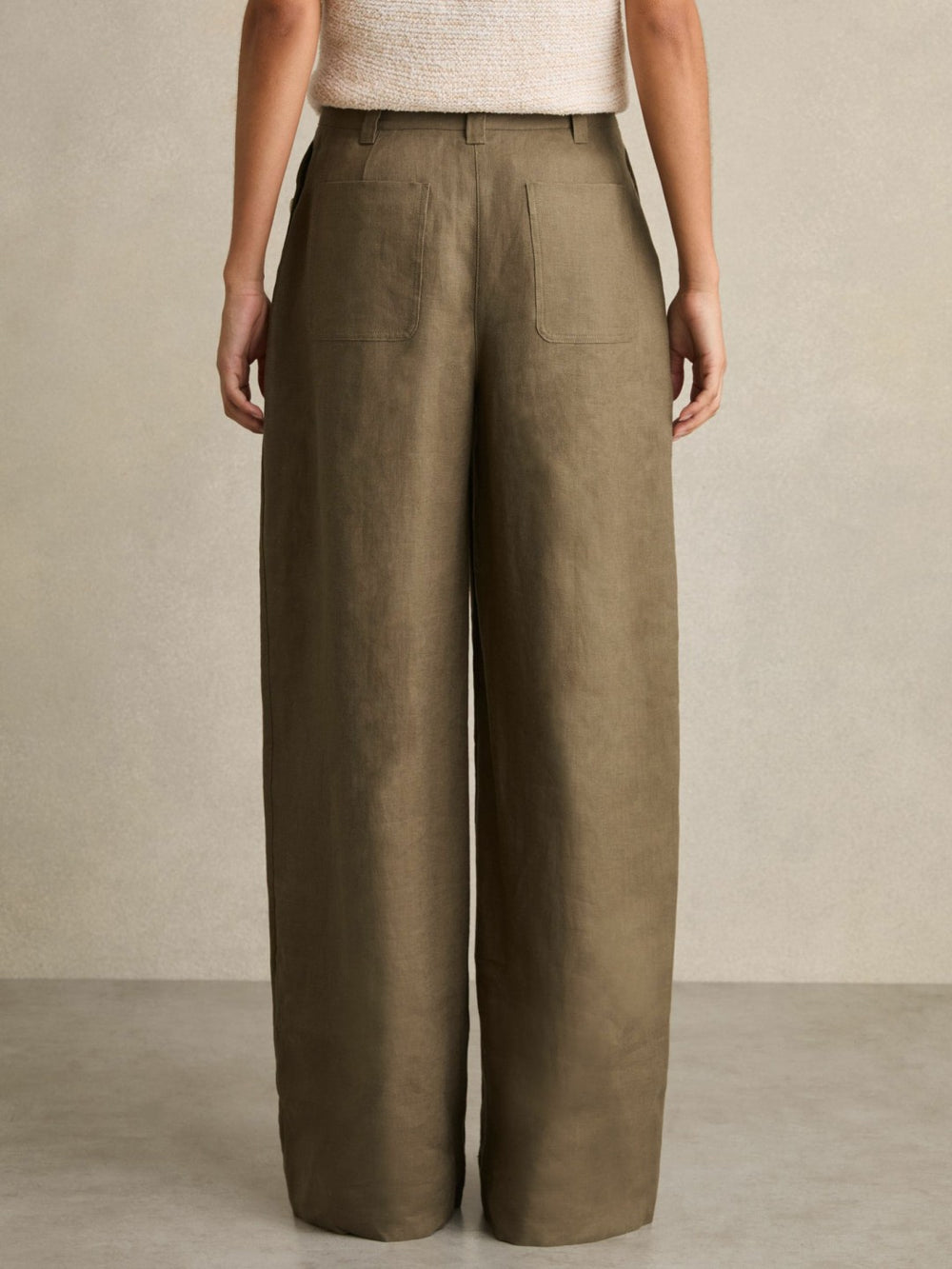 Petite Linen Wide Leg Trousers Khaki | Women