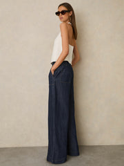 Petite Linen Wide Leg Trousers Indigo | Women