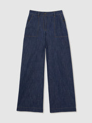 Petite Linen Wide Leg Trousers Indigo | Women