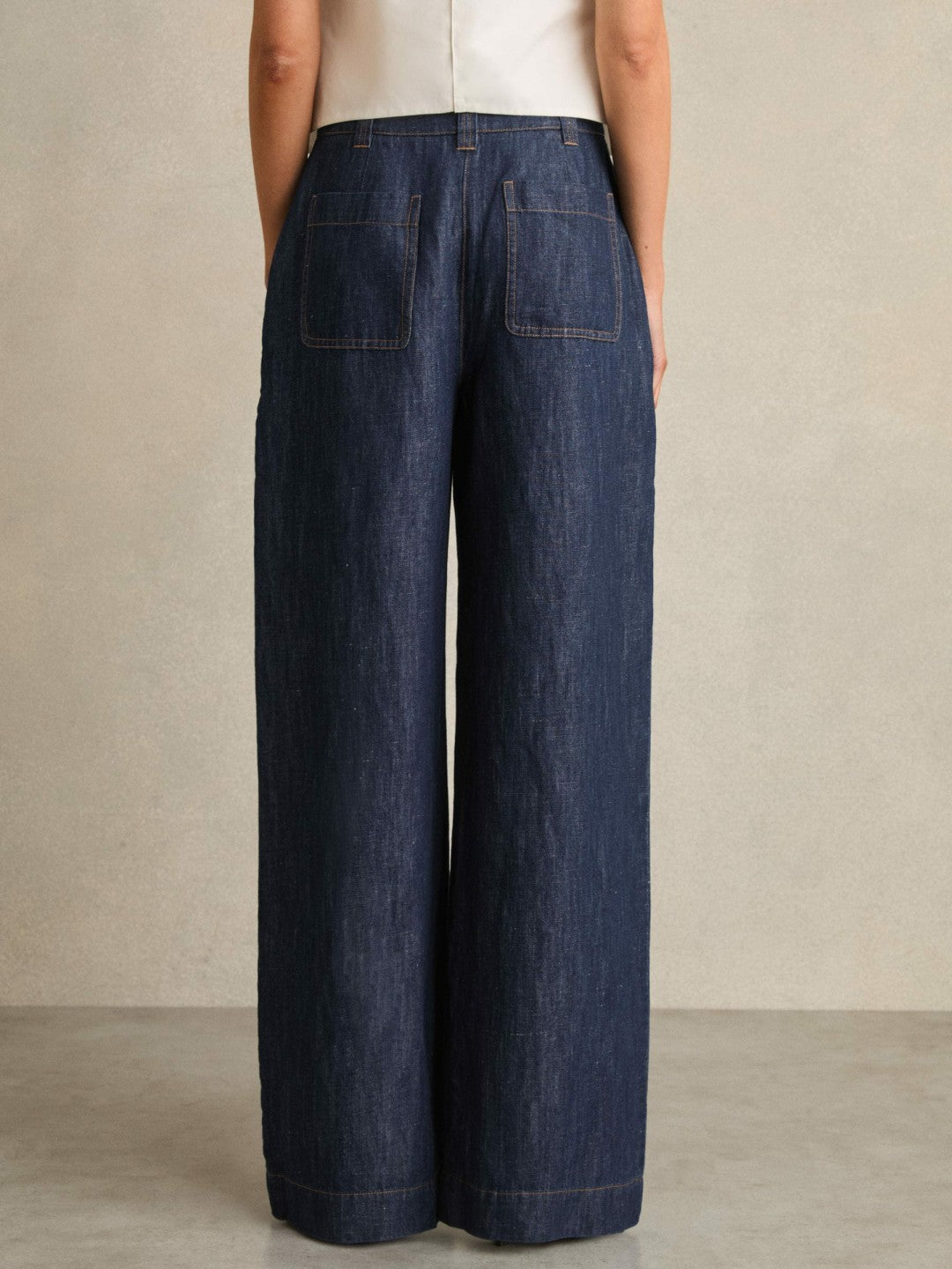 Petite Linen Wide Leg Trousers Indigo | Women