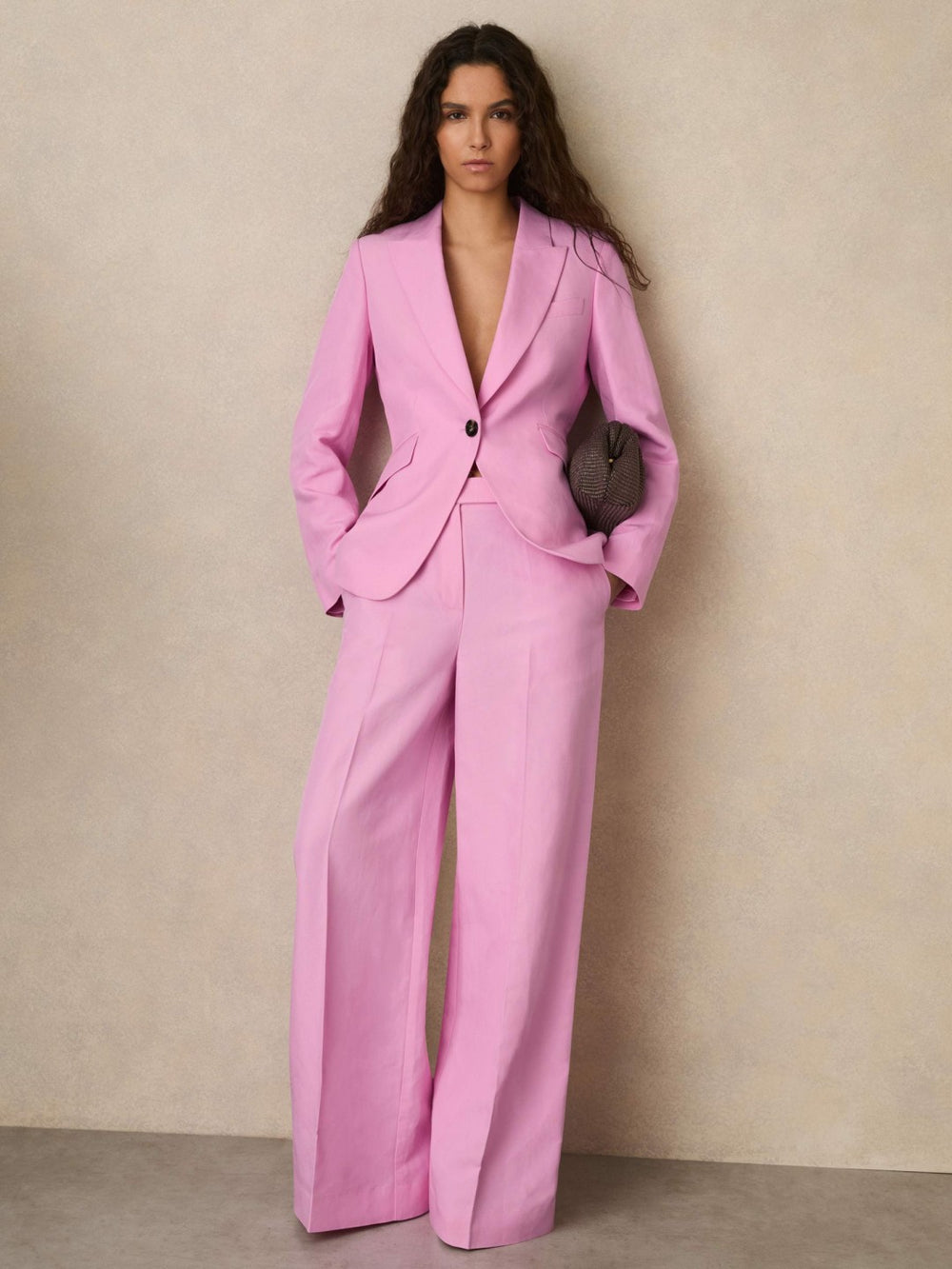 Single Breasted Suit Jacket With Linen Pink | Women