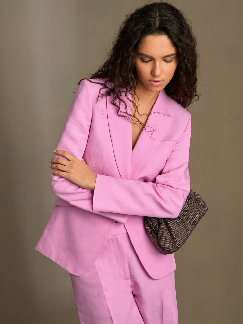 Single Breasted Suit Jacket With Linen Pink | Women