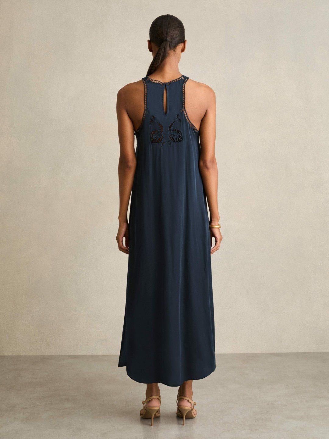 Satin Cut-Out Slip Dress Navy | Women