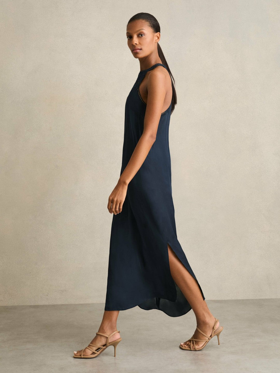 Satin Cut-Out Slip Dress Navy | Women