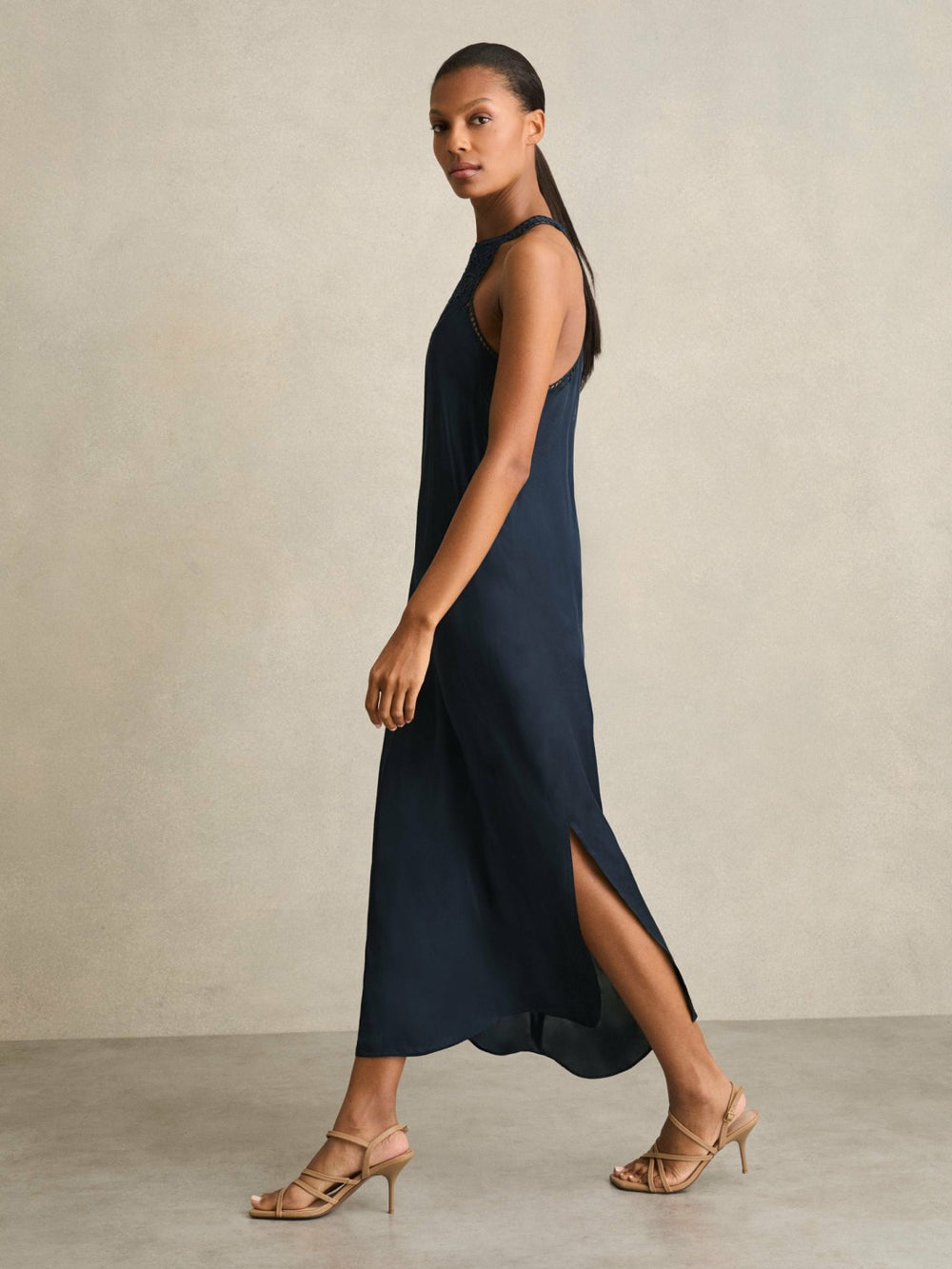 Satin Cut-Out Slip Dress Navy | Women