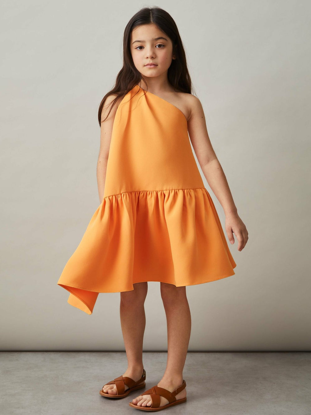 9-13 yrs One-Shoulder Tiered Dress Orange | Children & Baby