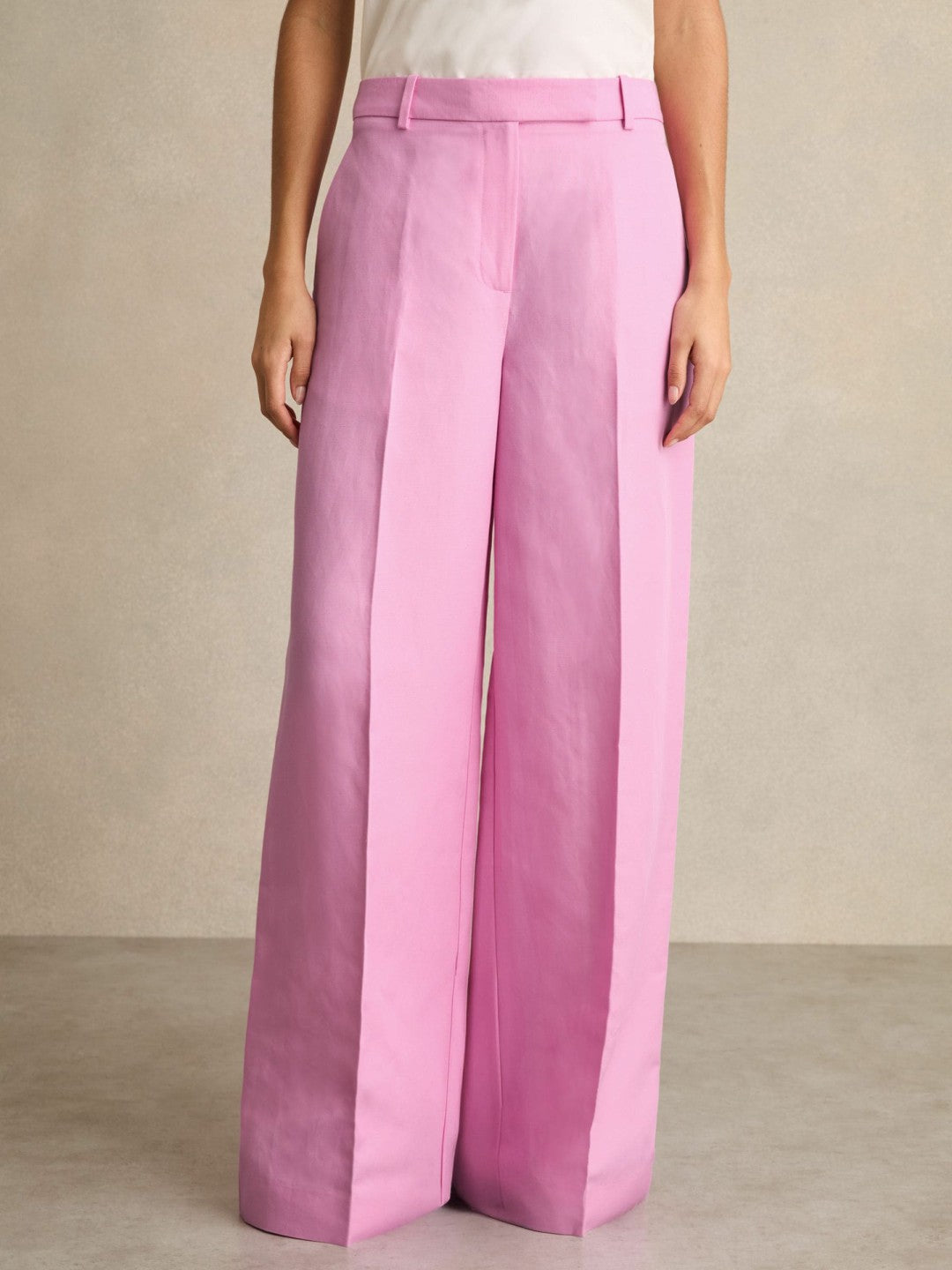 Wide-Leg Trousers With Linen Pink | Women