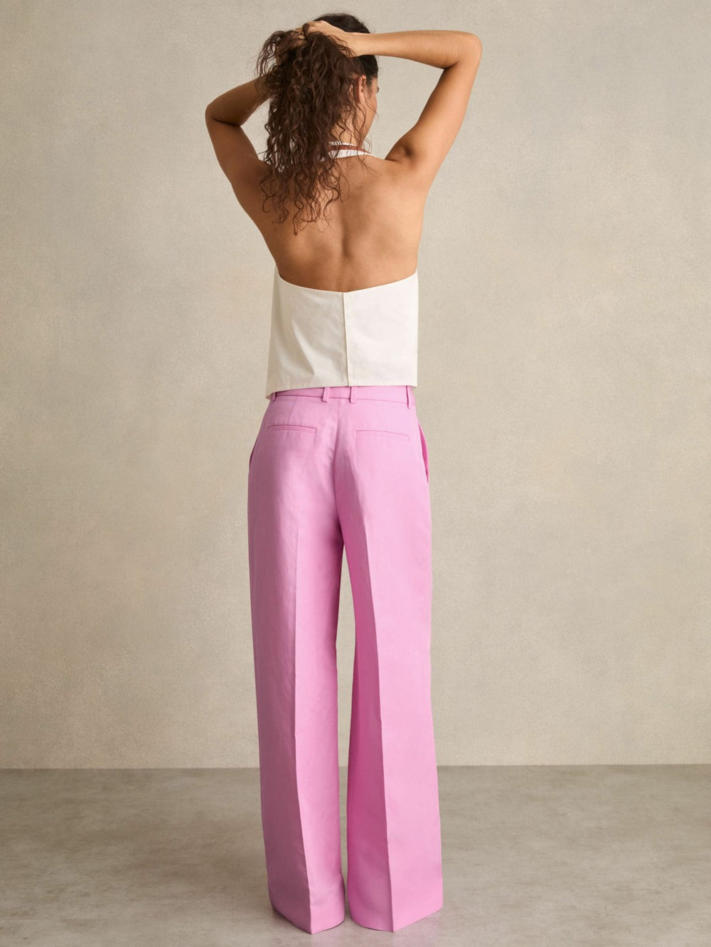 Wide-Leg Trousers With Linen Pink | Women