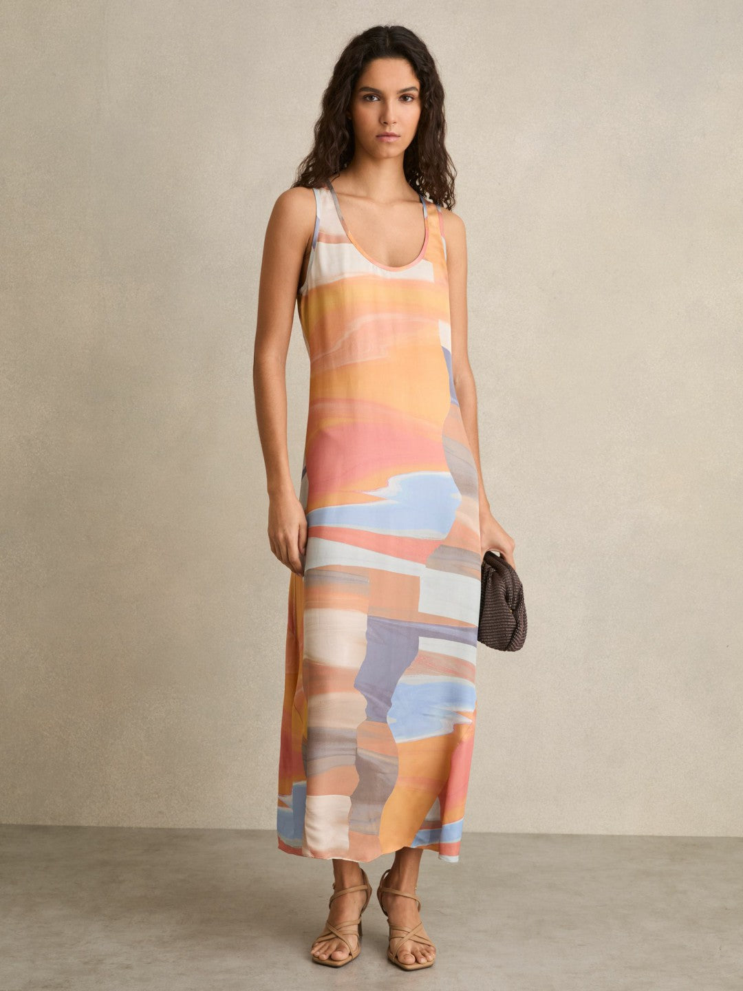 Sunset Print Sleeveless Slip Dress Coral | Women