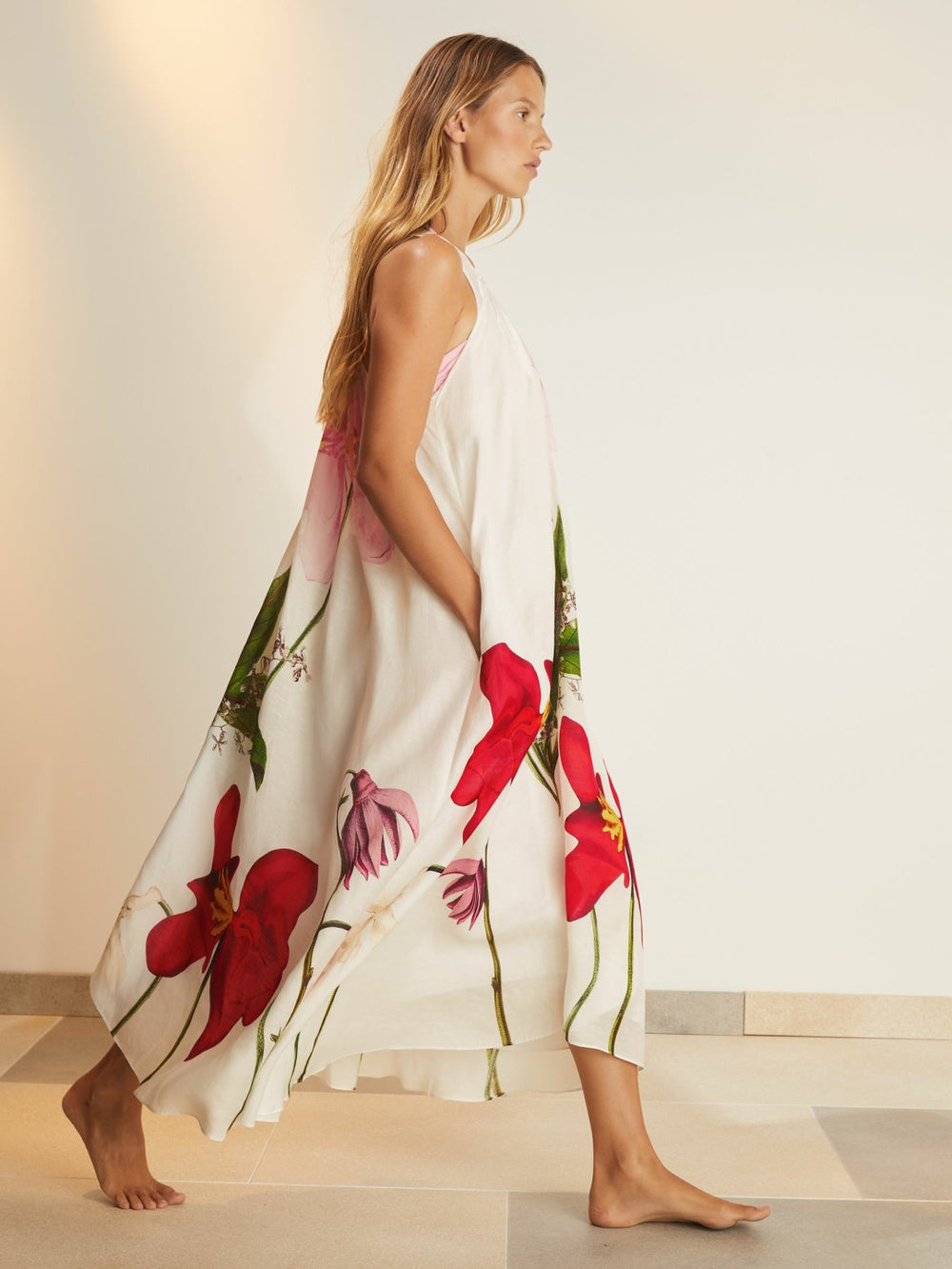 NYBG Floral Print Maxi Dress With Linen Ivory | Women