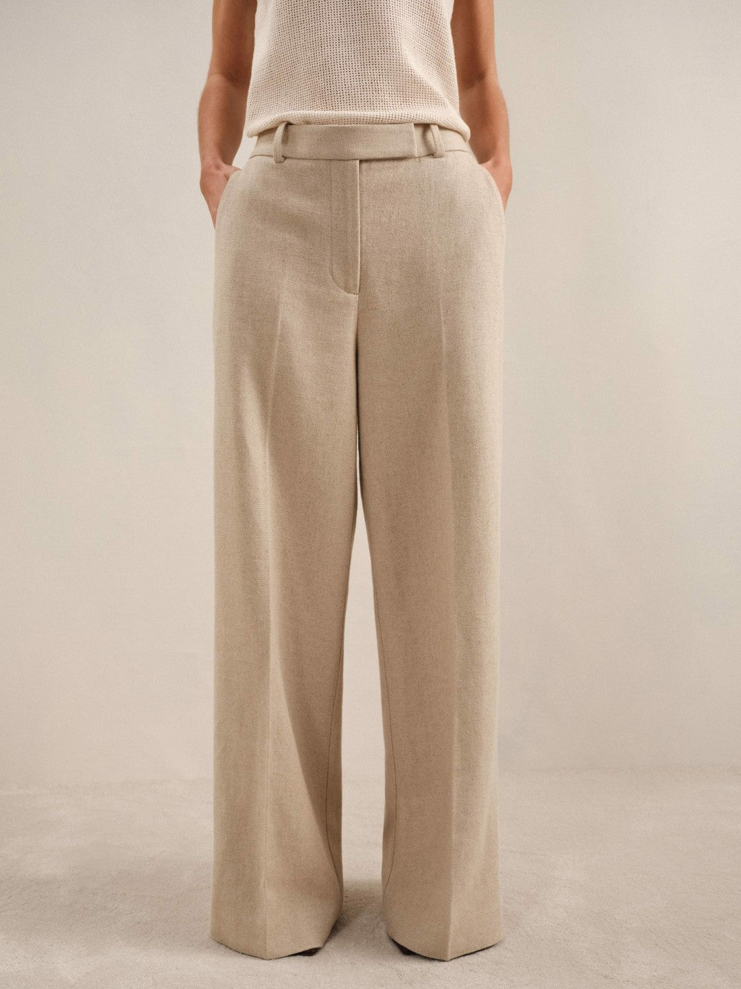 Petite Linen-Blend Wide-Leg Trousers Neutral | Women