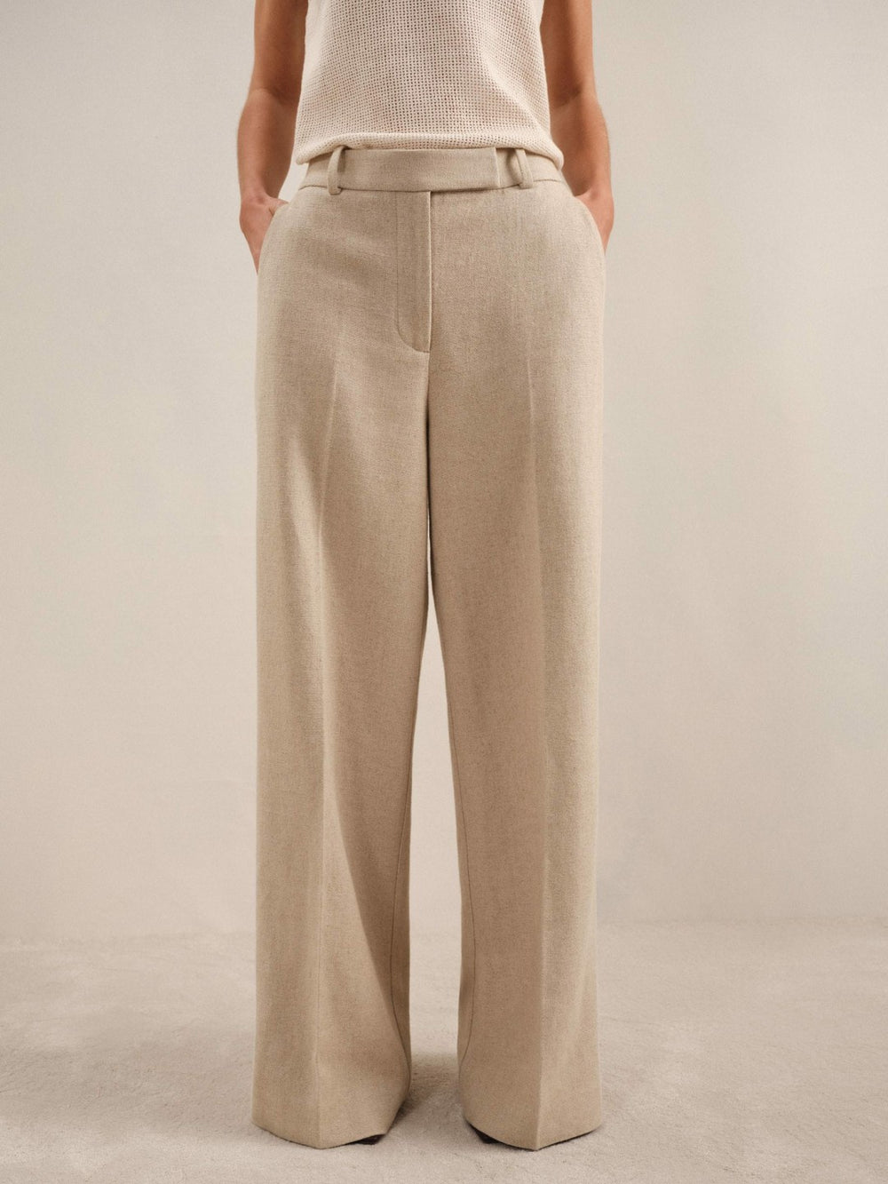 Petite Linen-Blend Wide-Leg Trousers Neutral | Women