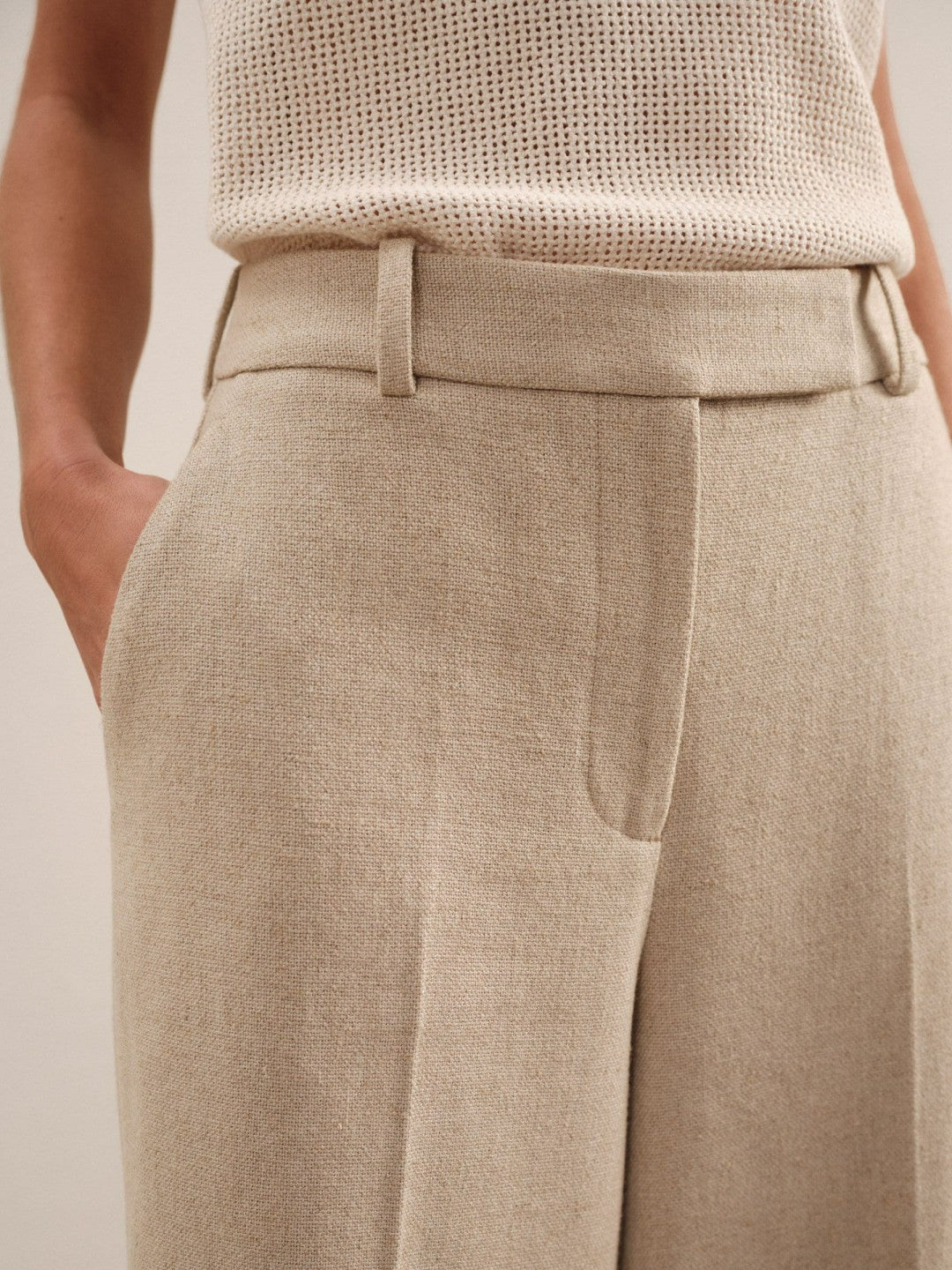 Petite Linen-Blend Wide-Leg Trousers Neutral | Women