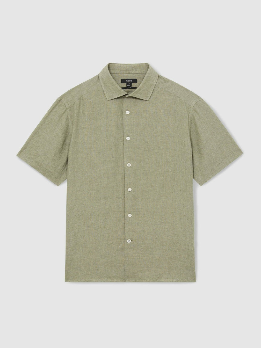 Slim Fit Linen Button-Through Shirt Thyme Green | Men