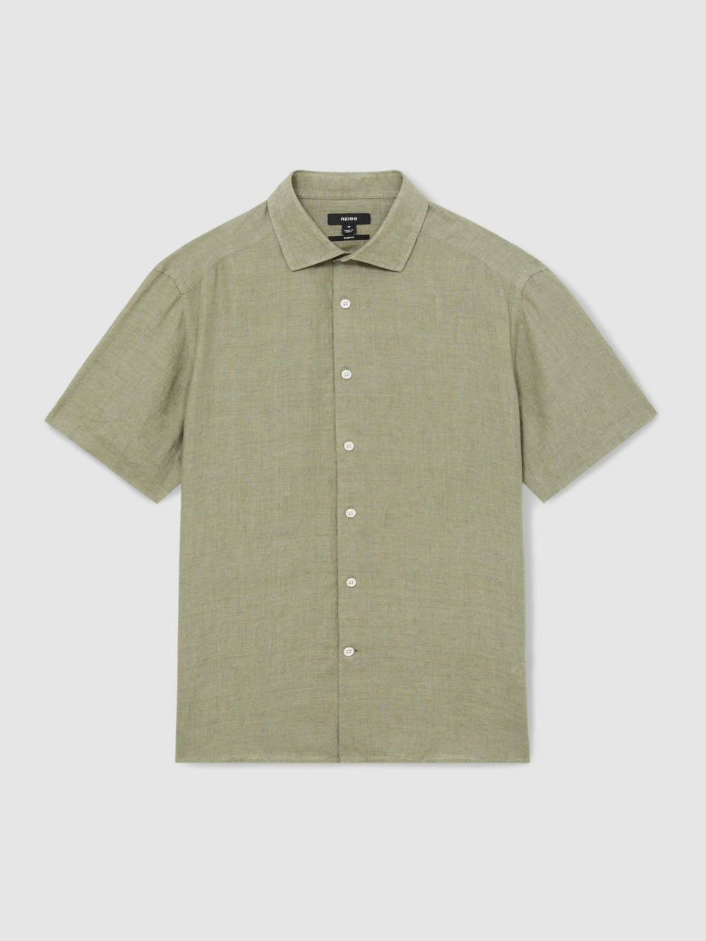 Slim Fit Linen Button-Through Shirt Thyme Green | Men