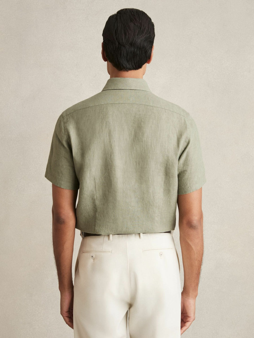 Slim Fit Linen Button-Through Shirt Thyme Green | Men