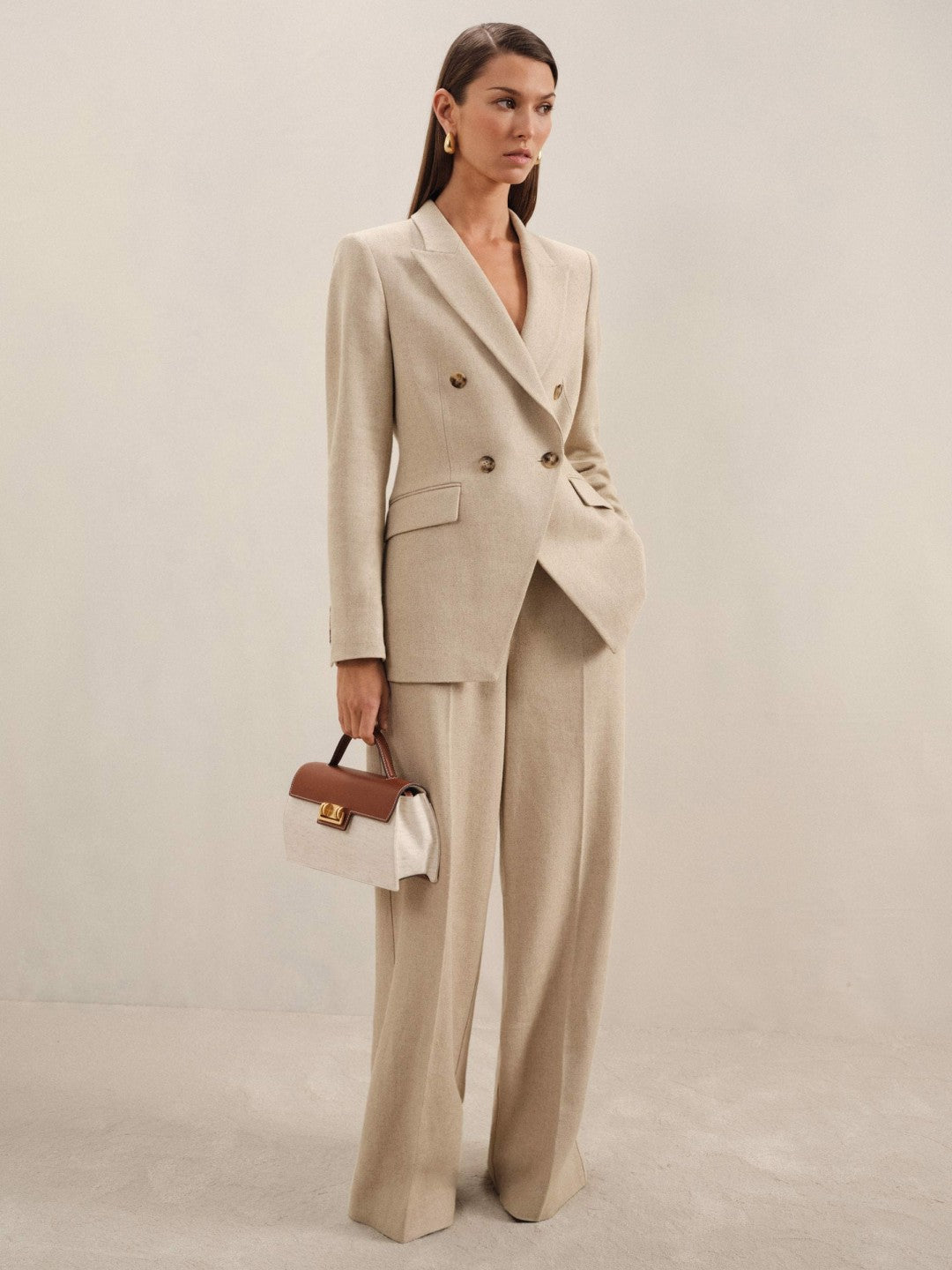 Linen-Blend Wide-Leg Trousers Neutral | Women