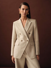 Linen-Blend Double-Breasted Suit Jacket Neutral | Women