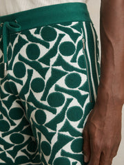Abstract-Pattern Towelling Shorts Green/White | Men