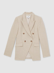 Petite Linen-Blend Double-Breasted Suit Jacket Neutral | Women