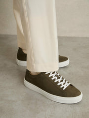 Nubuck-Leather Low-Top Trainers Olive Green | Men
