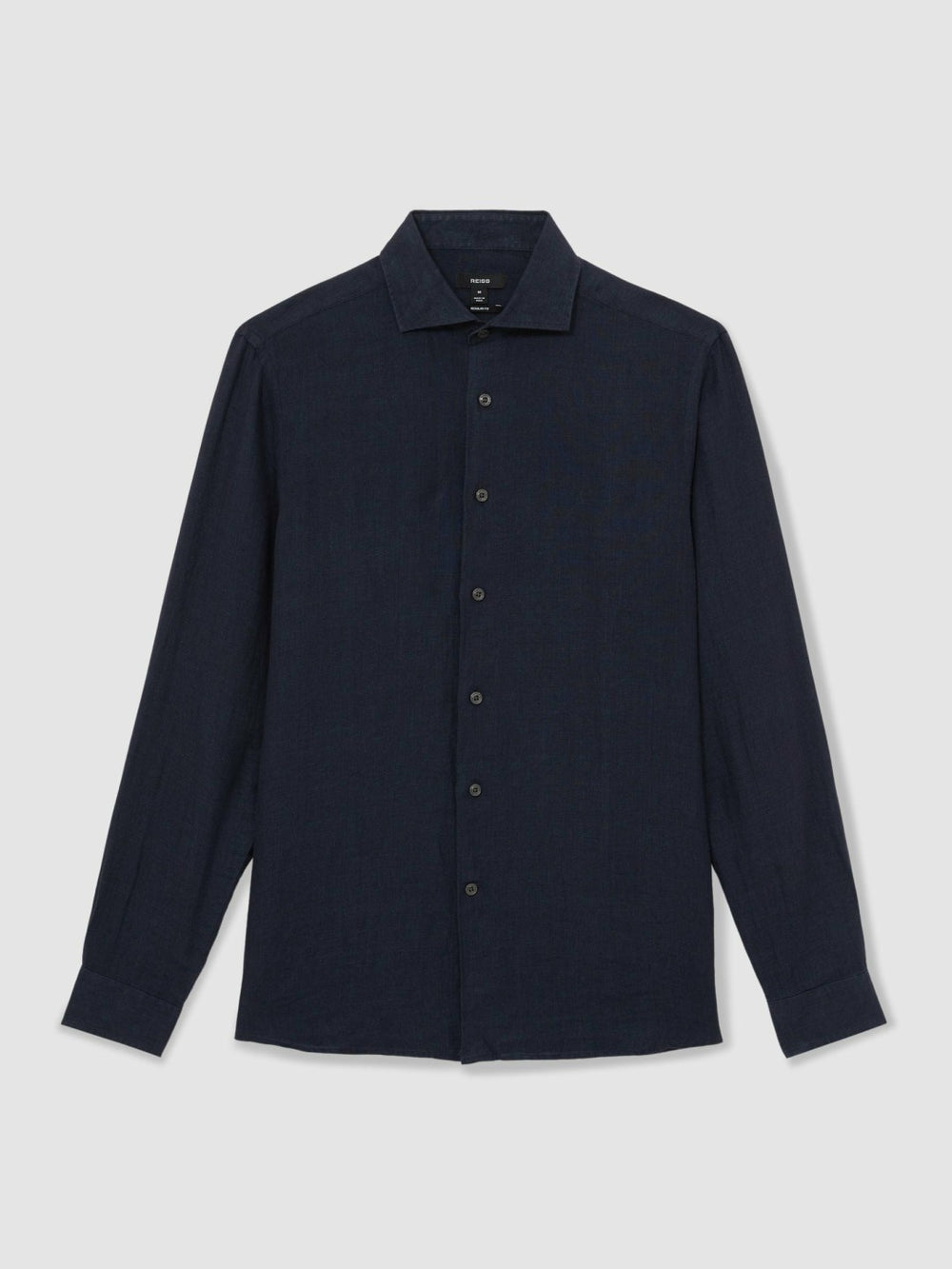 Linen Button-Through Shirt Navy | Men