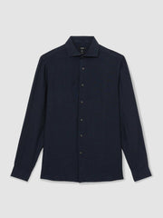 Linen Button-Through Shirt Navy | Men