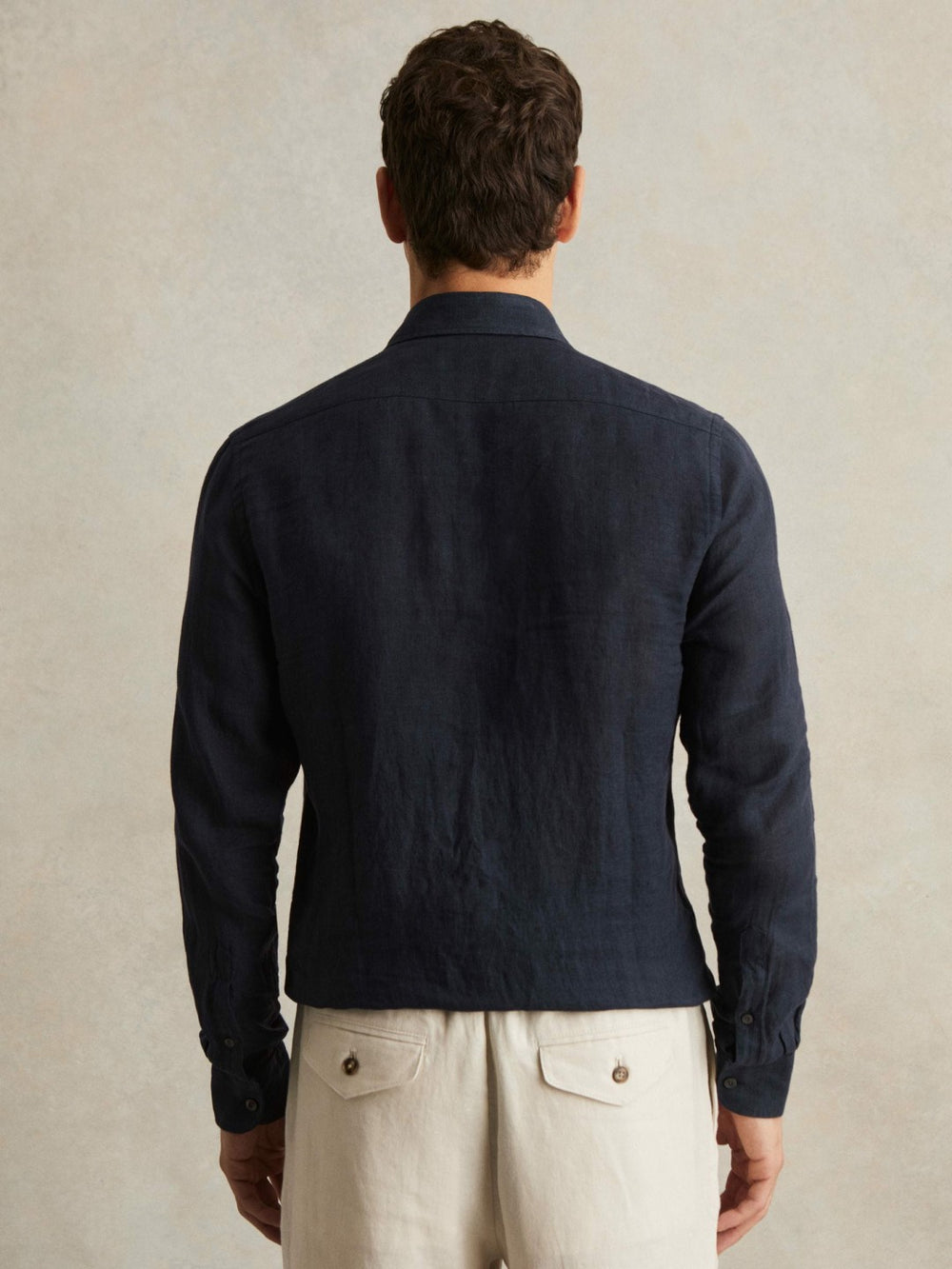 Linen Button-Through Shirt Navy | Men