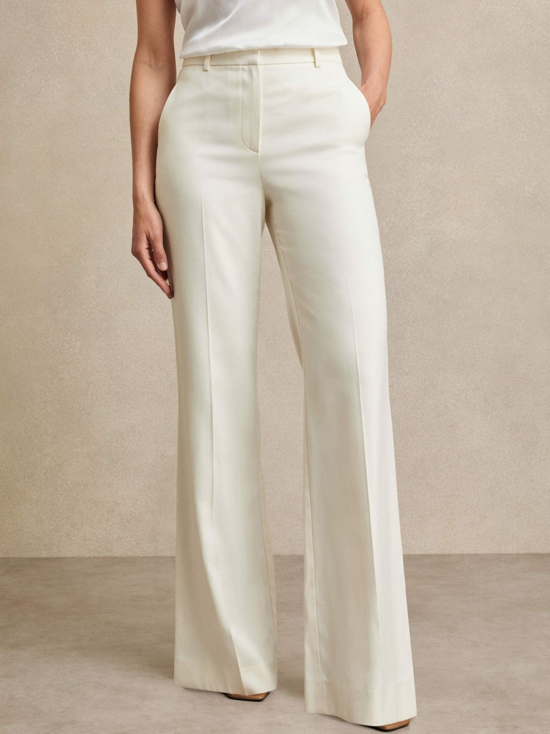 Petite Wide Leg Tailored Trousers Cream | Women