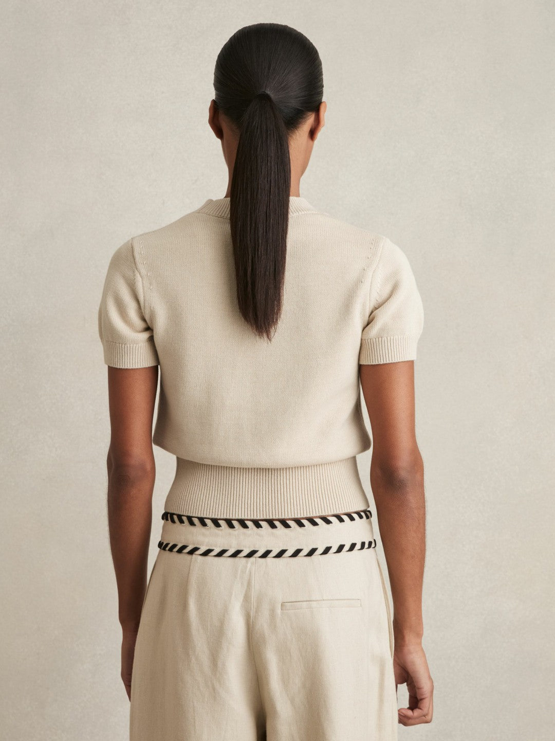 Cotton And Wool Crew-Neck Top Neutral | Women