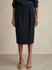 Petite Tailored Midi Suit Skirt Navy | Women