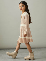 4-9 yrs Rib-Knit Pointelle Flared Dress Pale Pink | Children & Baby
