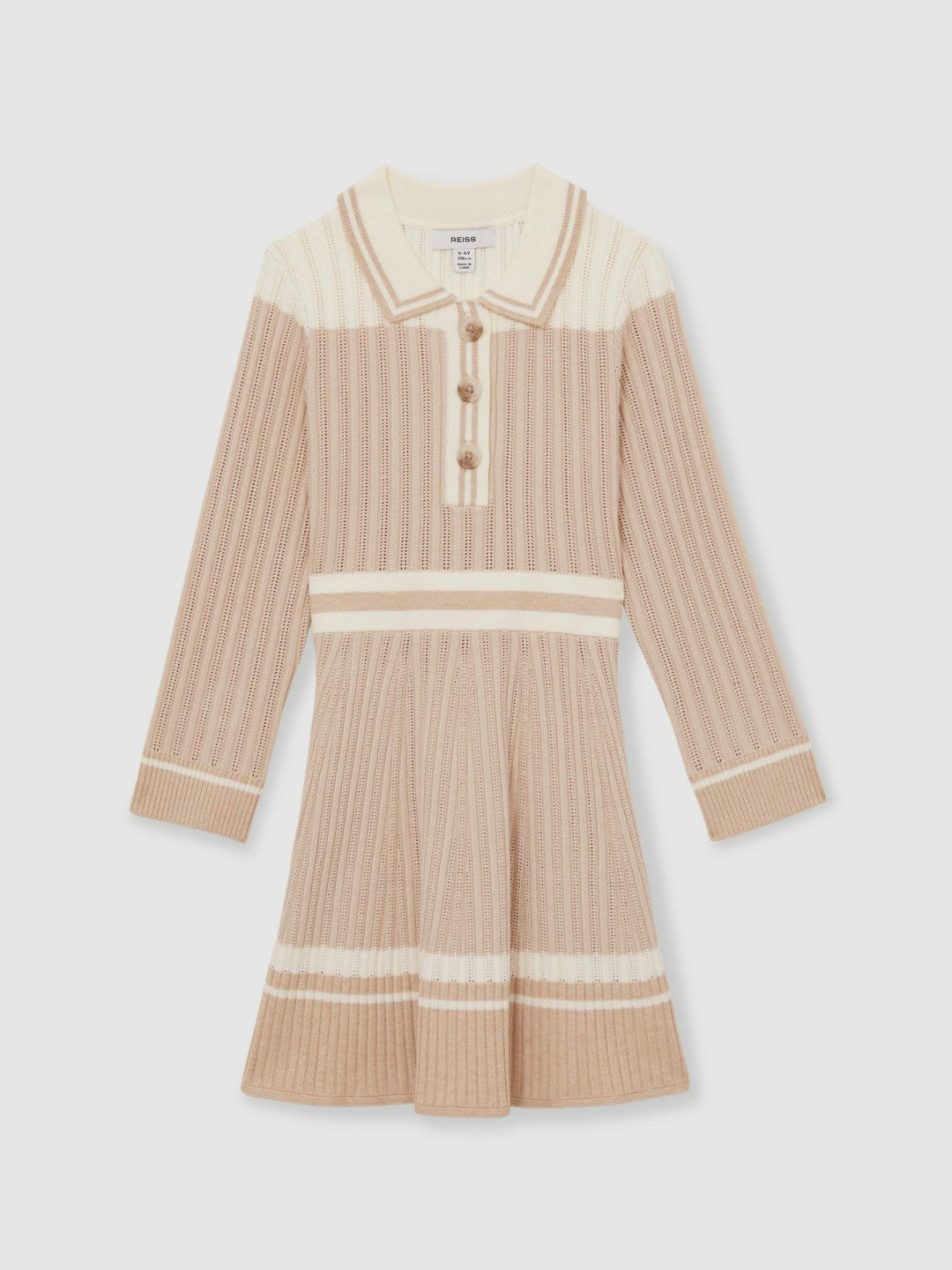 4-9 yrs Rib-Knit Pointelle Flared Dress Pale Pink | Children & Baby