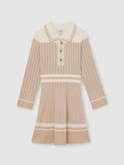 13-14 yrs Rib-Knit Pointelle Flared Dress Pale Pink | Children & Baby