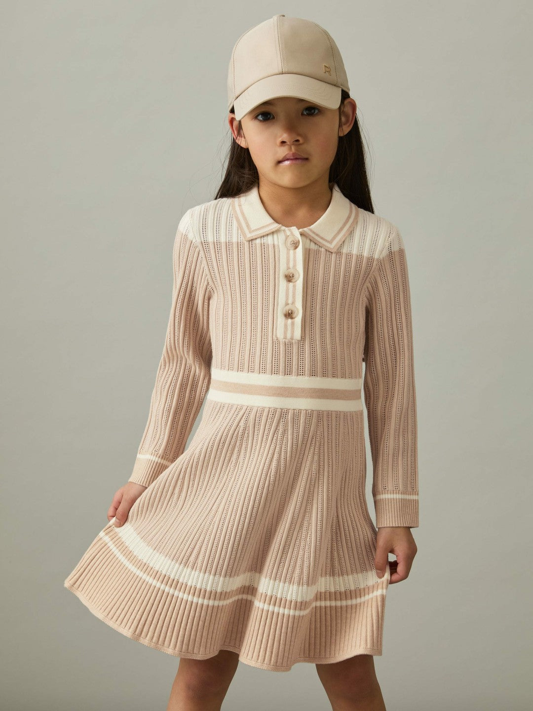13-14 yrs Rib-Knit Pointelle Flared Dress Pale Pink | Children & Baby