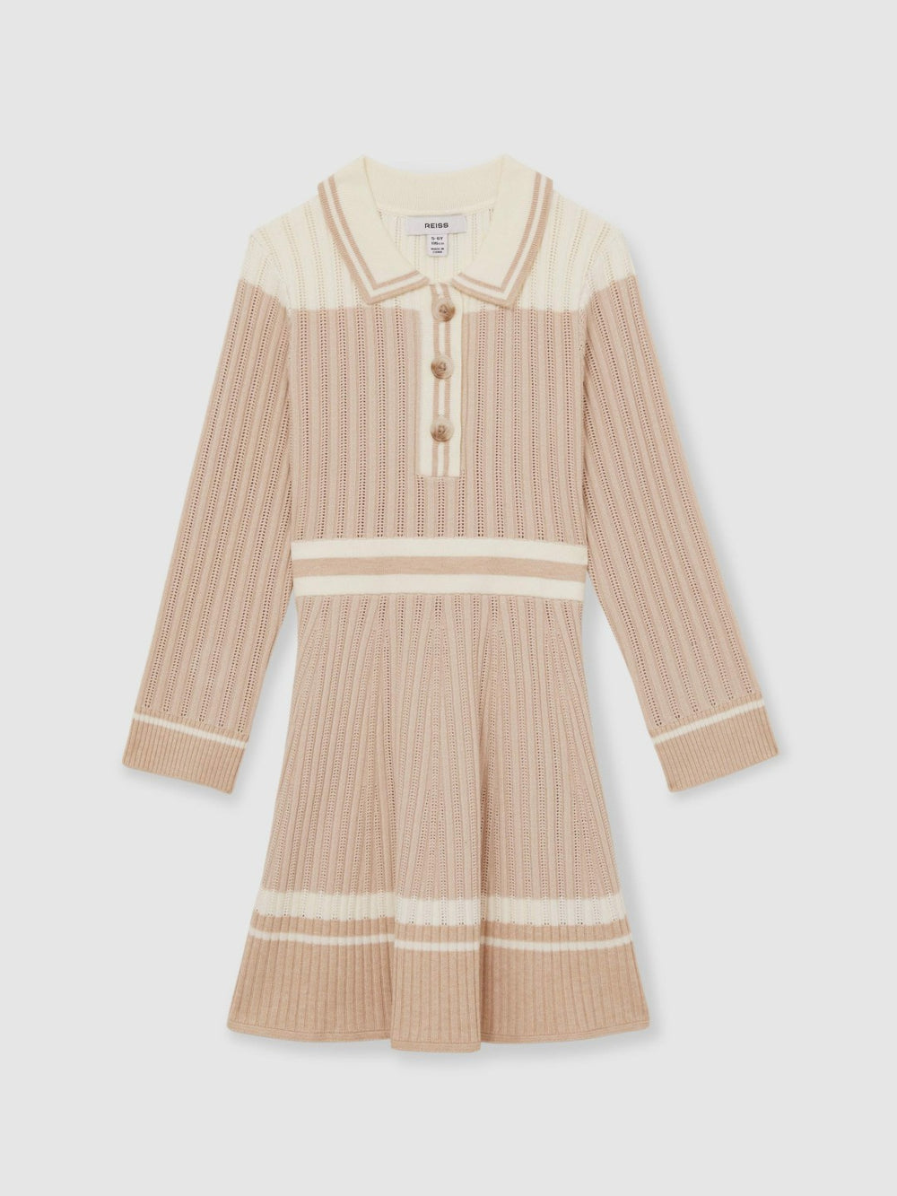 9-13 yrs Rib-Knit Pointelle Flared Dress Pale Pink | Children & Baby