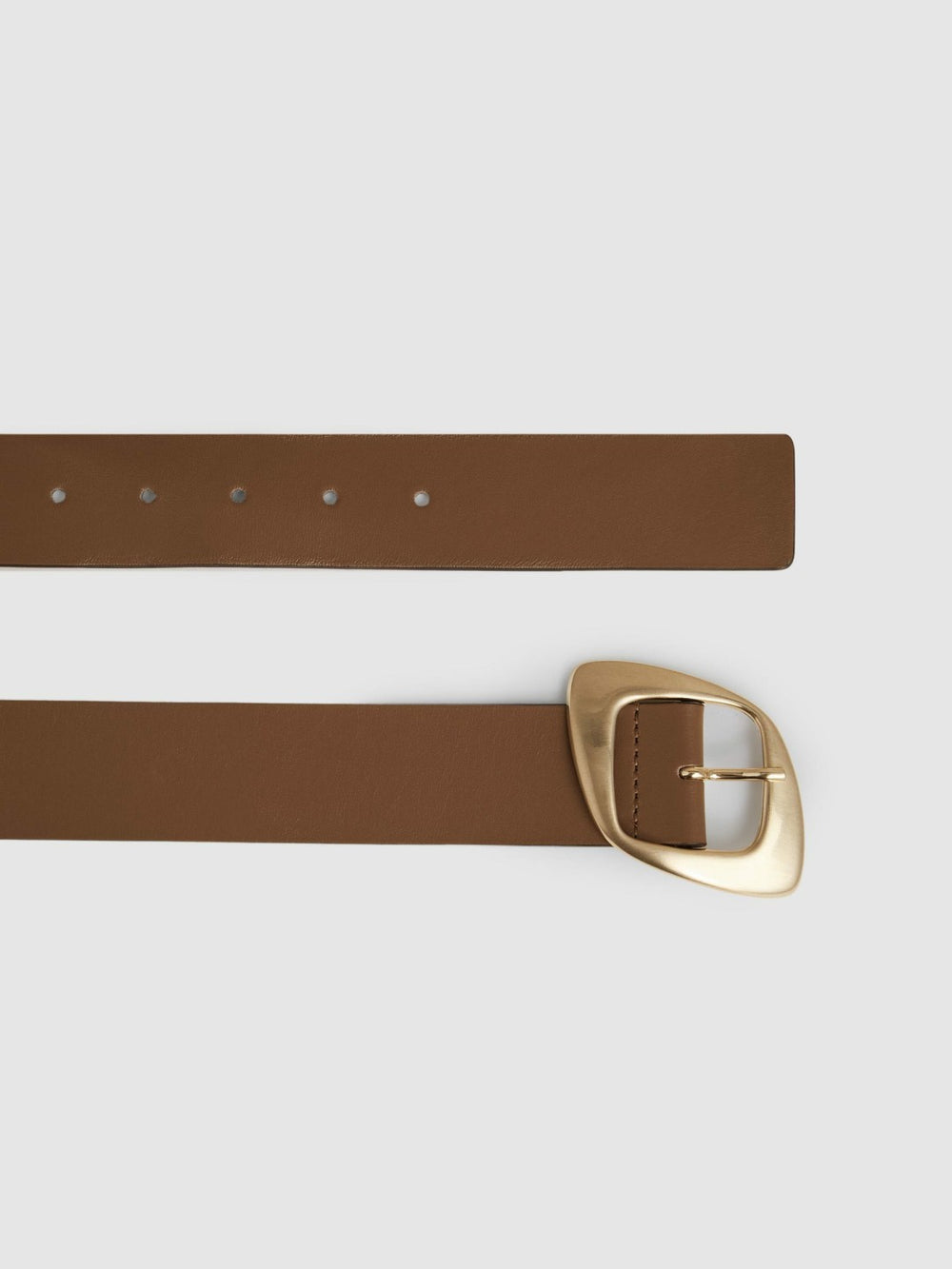 Leather Curved-Edge Buckle Belt Taupe | Women