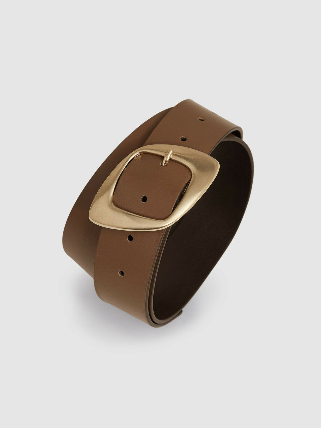 Leather Curved-Edge Buckle Belt Taupe | Women