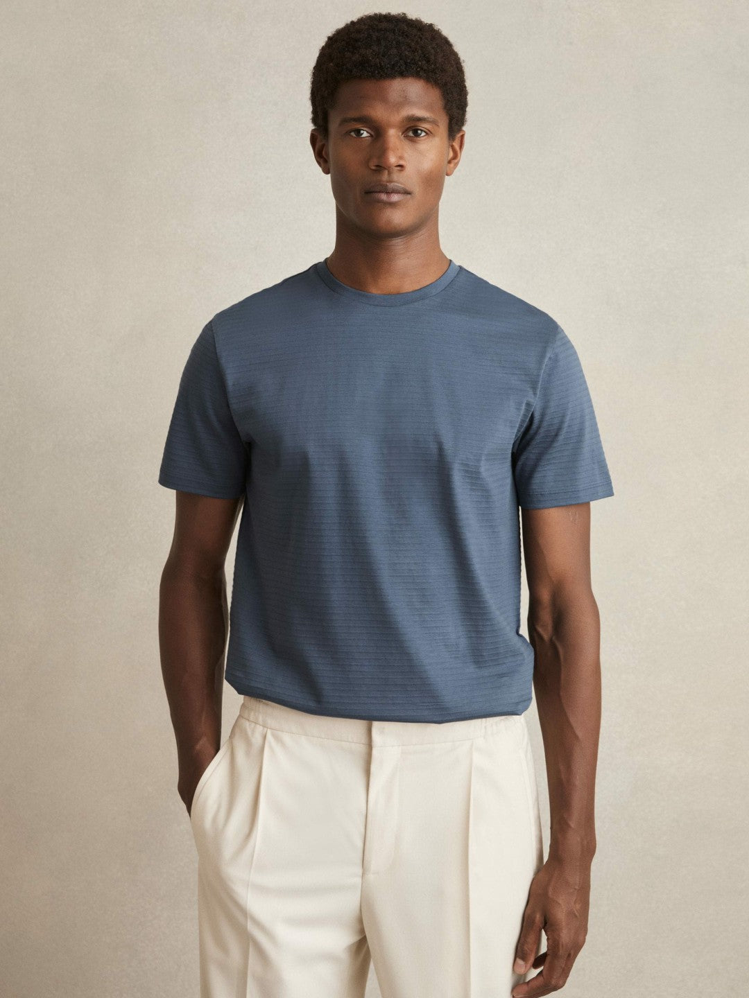 Mercerised-Cotton Ribbed T-Shirt Airforce Blue | Men
