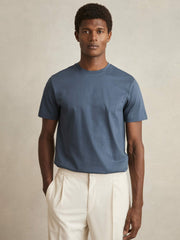 Mercerised-Cotton Ribbed T-Shirt Airforce Blue | Men