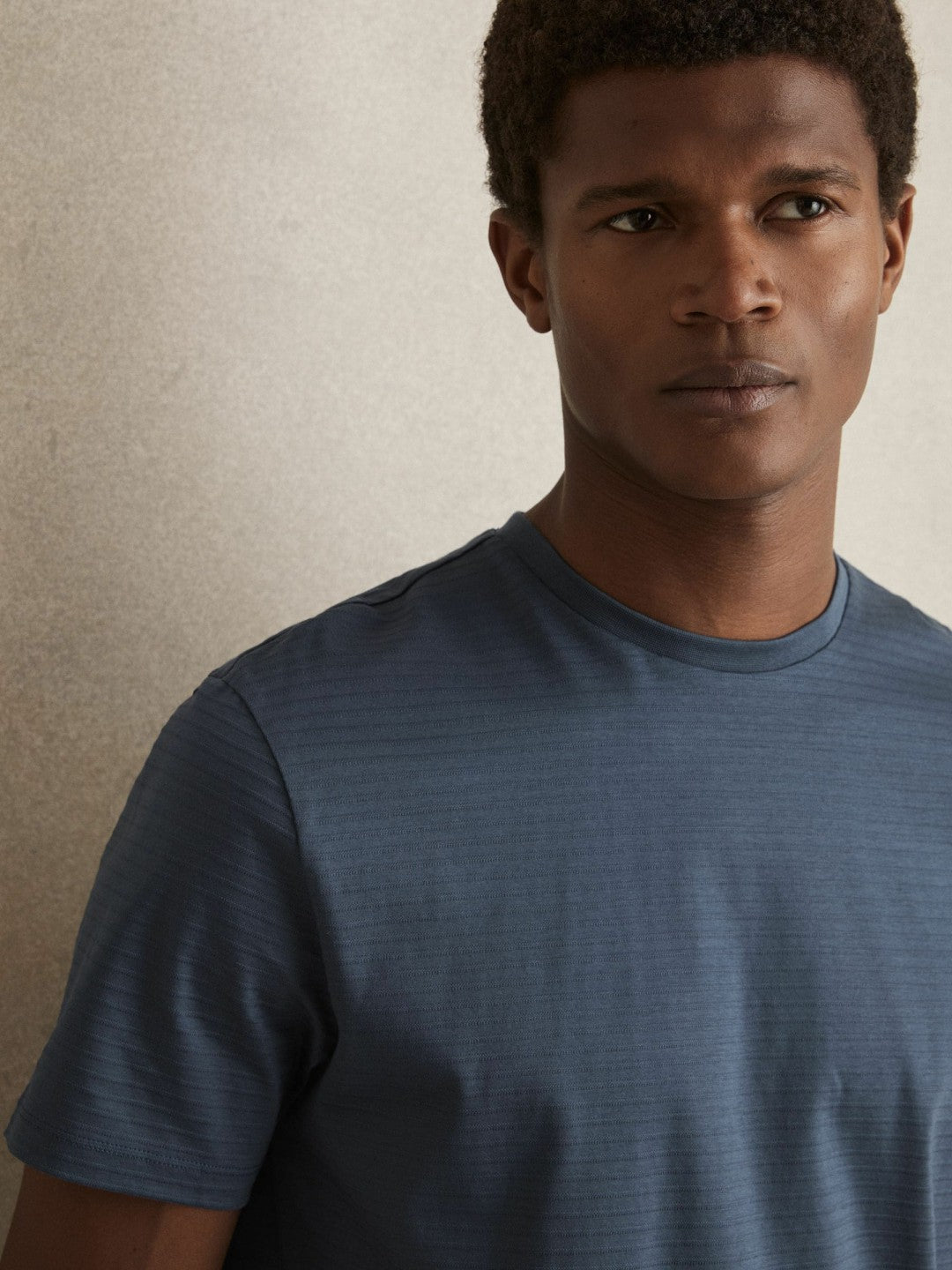 Mercerised-Cotton Ribbed T-Shirt Airforce Blue | Men