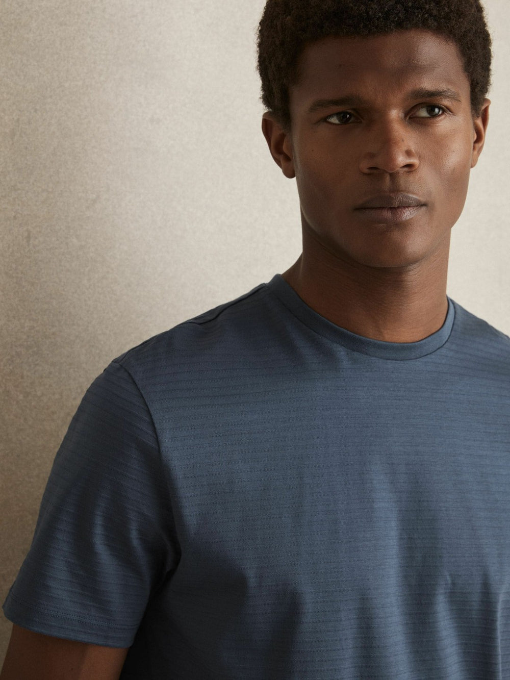 Mercerised-Cotton Ribbed T-Shirt Airforce Blue | Men
