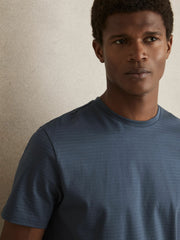 Mercerised-Cotton Ribbed T-Shirt Airforce Blue | Men