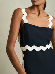 Wave-Trim Crepe Midi Dress Navy | Women