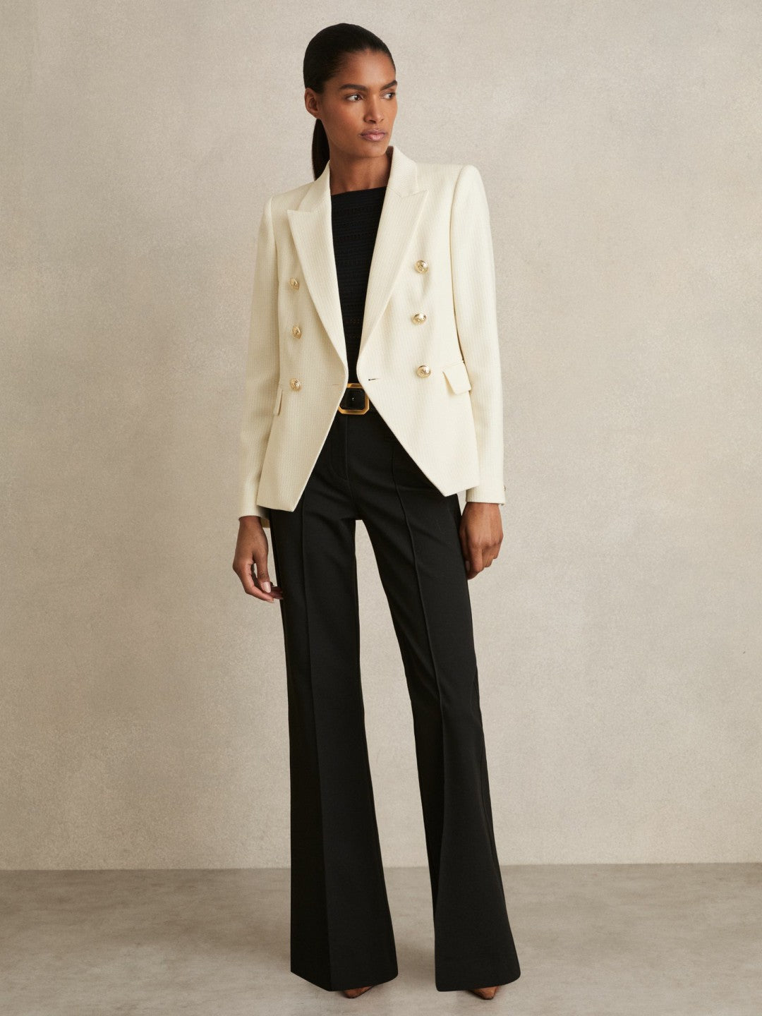 Tailored Fit Textured Double Breasted Blazer White | Women